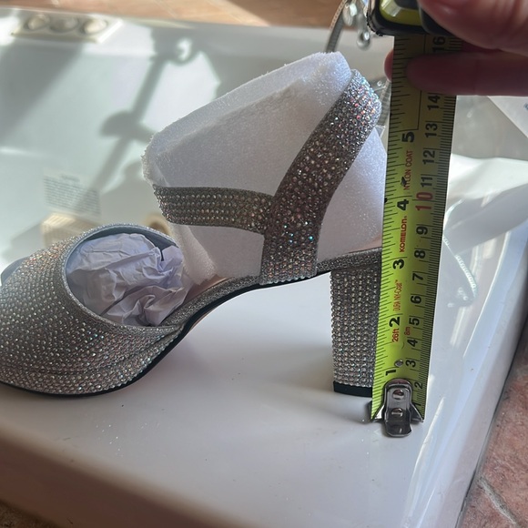 Valenti Franco silver chunk rhinestone crystal heels diamond sparkle - Picture 5 of 6